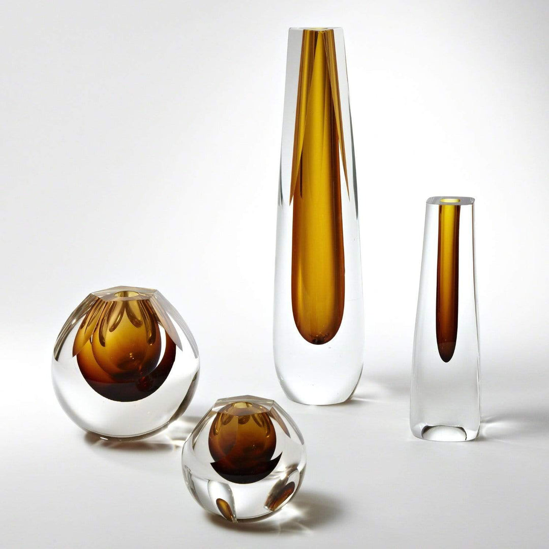 Global Views Global Views Hexagon Cut Glass Vase Amber 6.60272