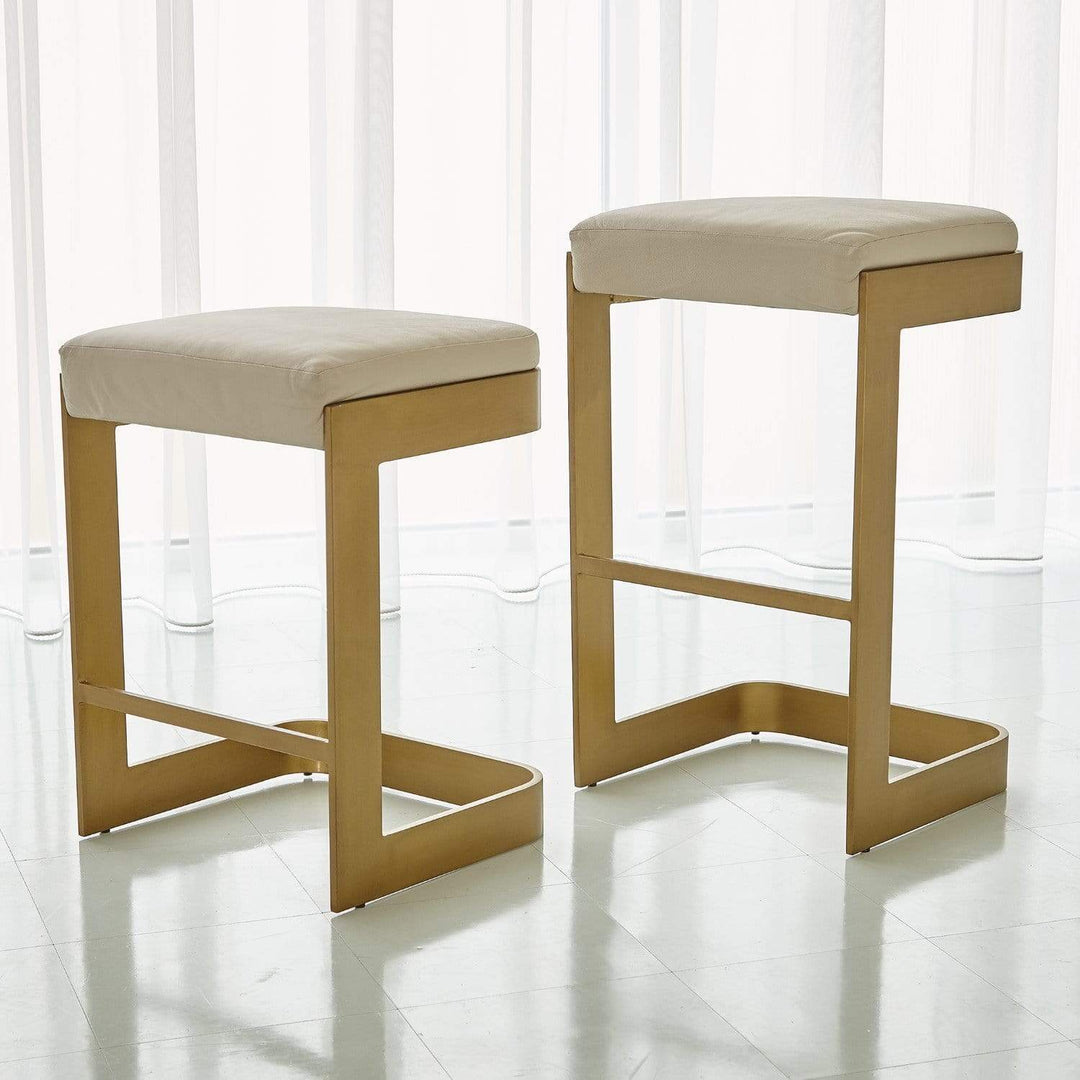 Global Views Global Views Regan High Bar Stool with Ivory Leather Antique Brass 7.90827