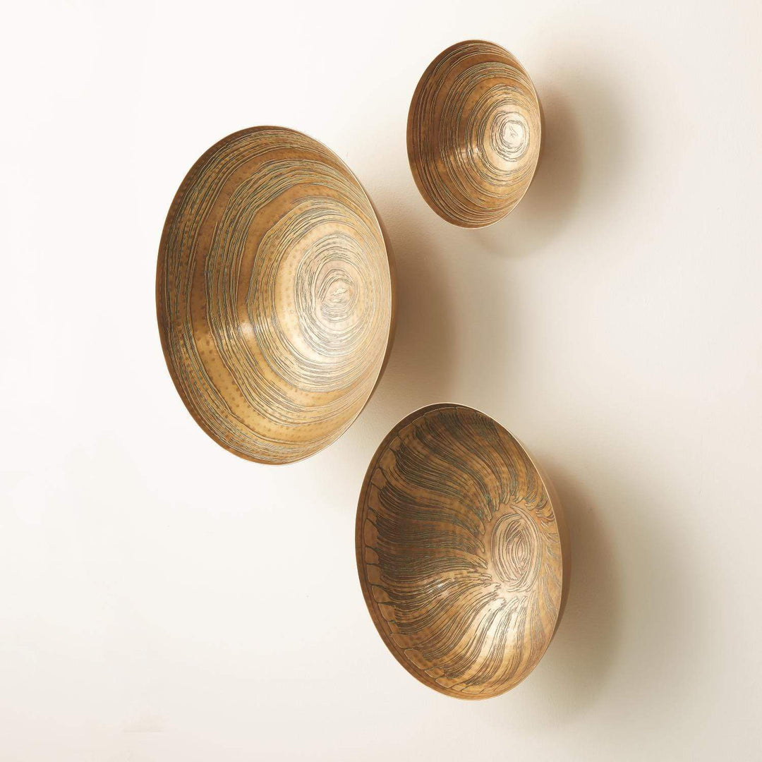Global Views Global Views Set Of 3 Sun Etched Wall Bowls Antique Brass 7.91058