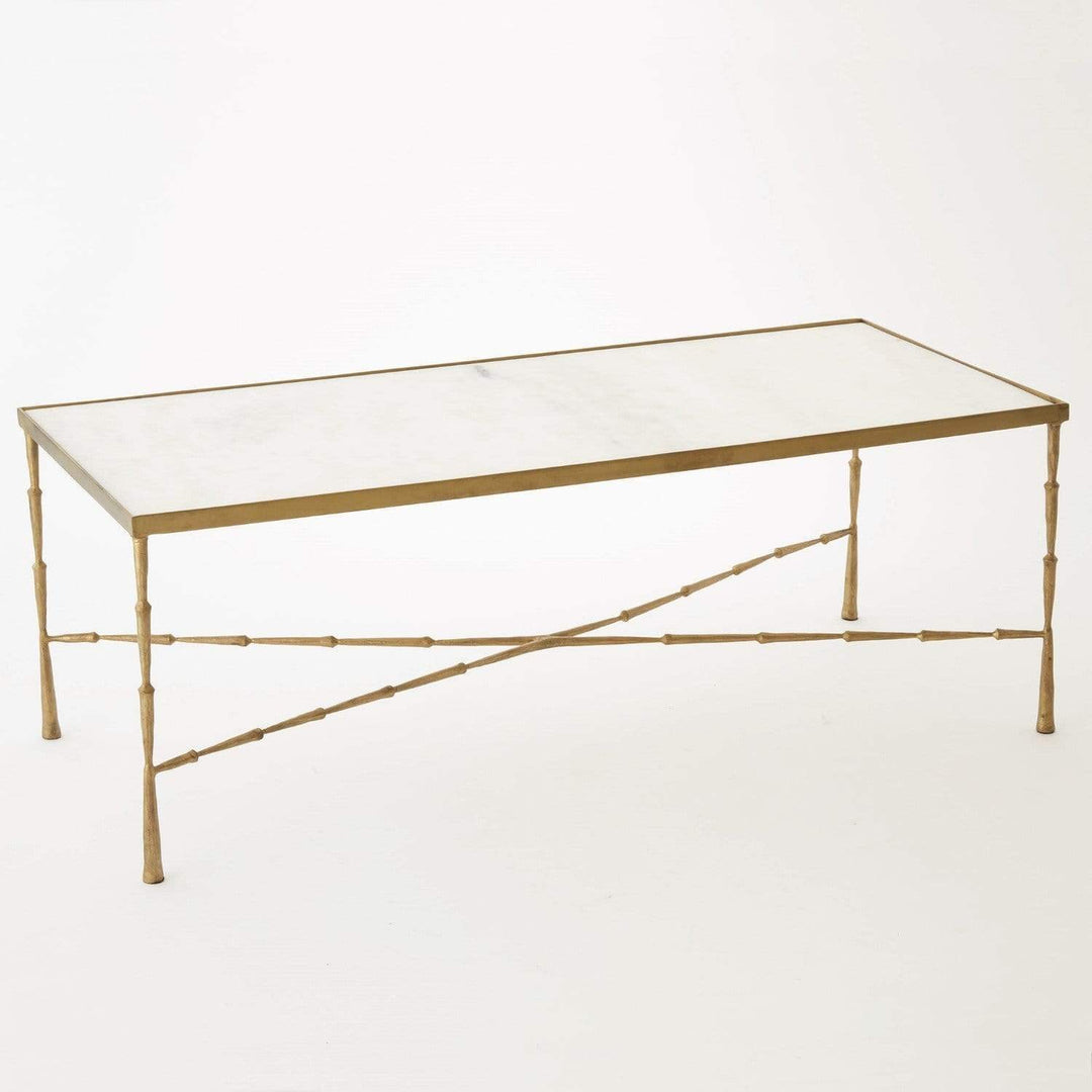 Global Views Global Views Spike Cocktail Table Antique Brass with White Marble Top 7.90458
