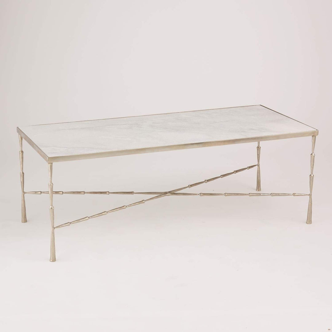 Global Views Global Views Spike Cocktail Table Antique Nickel/White Marble Top 7.90513