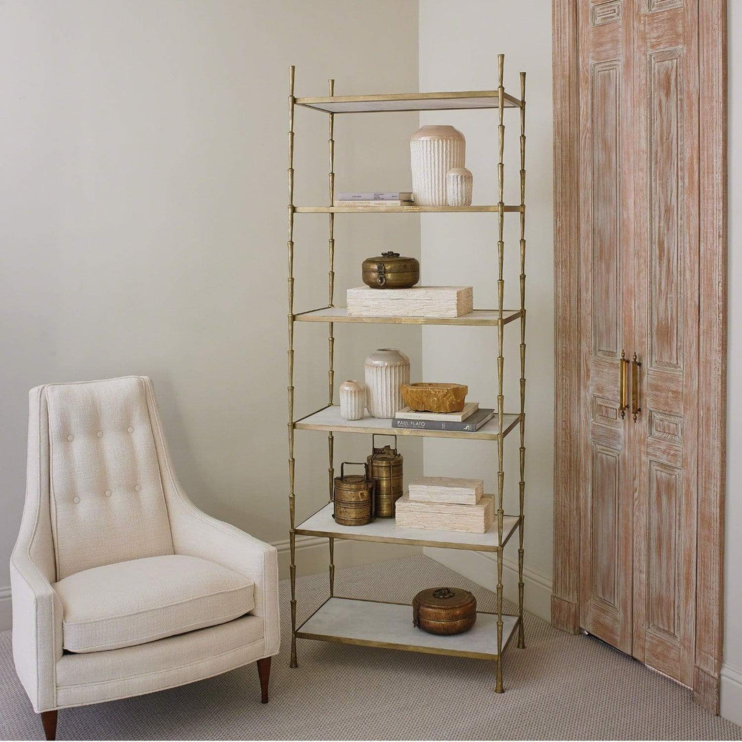 Global Views Global Views Spike Etagere Antique Brass/White Marble 7.90457
