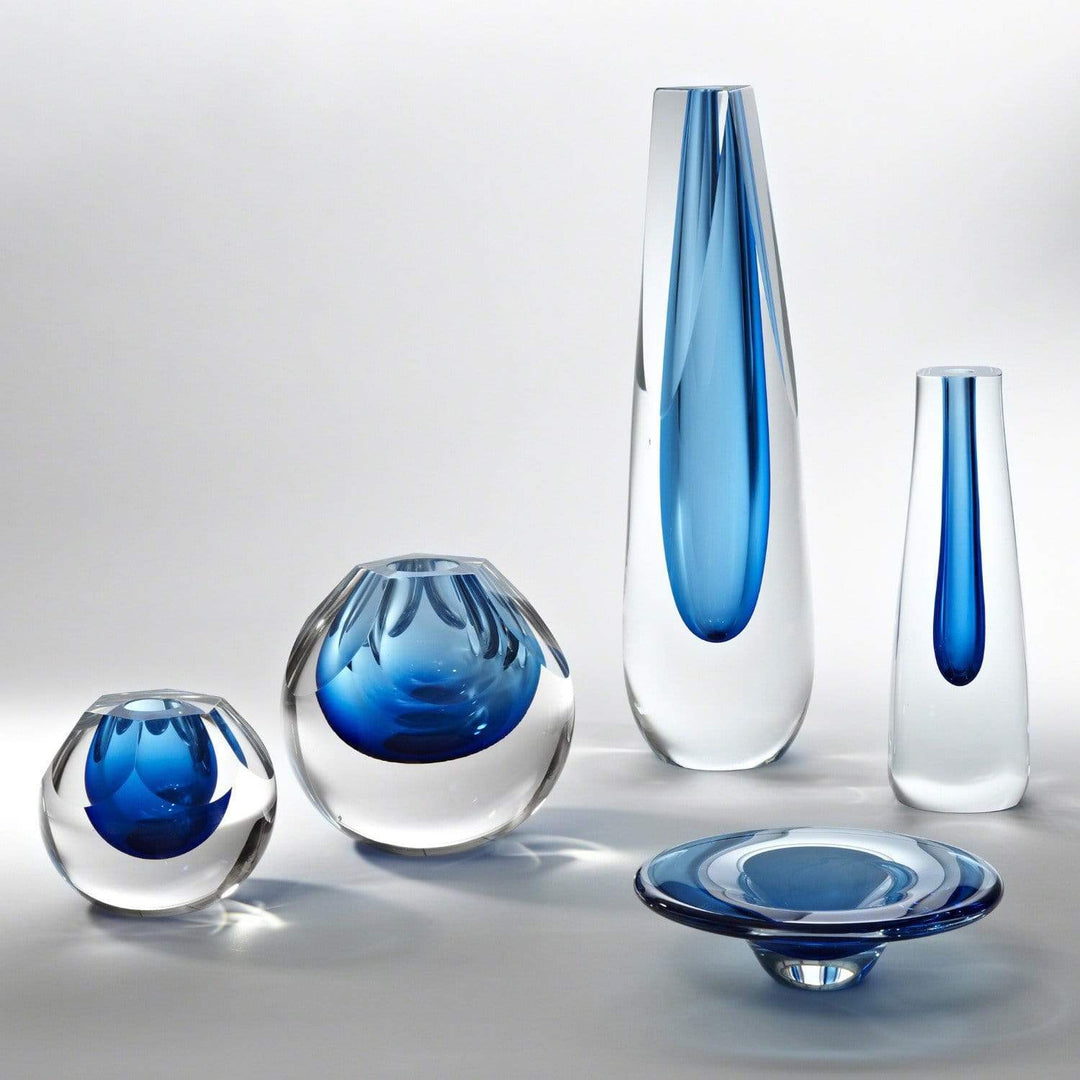 Global Views Global Views Triangle Cut Glass Vase Cobalt 6.60274