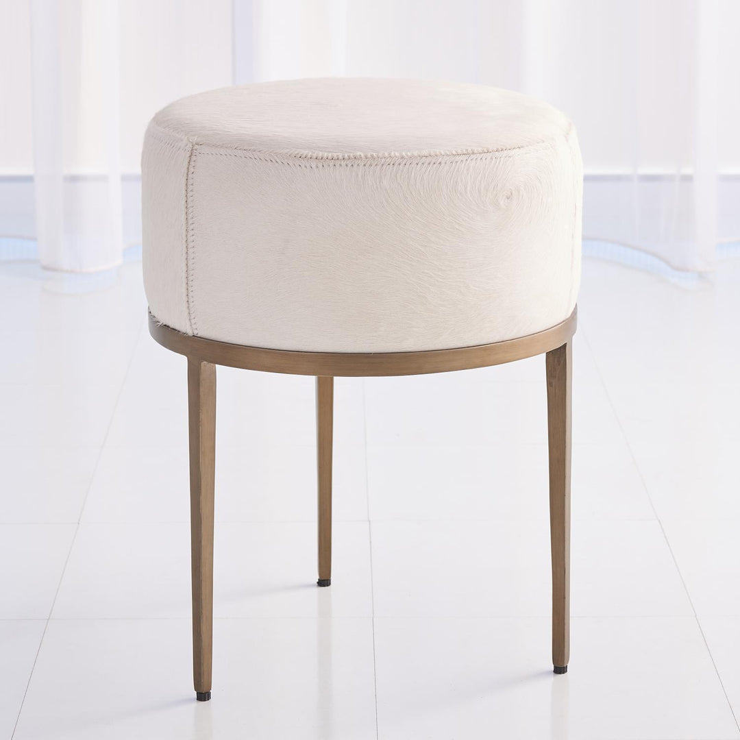 Global Views Global Views Urban Stool with Ivory Hair on Hide Antique Brass 7.91091