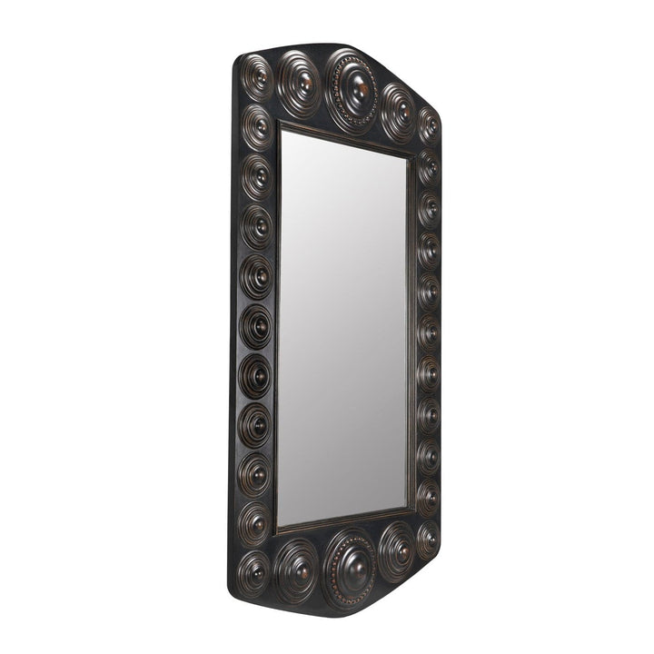 Nadim Wall Mirror - Hand Rubbed Black with Light Brown Trim