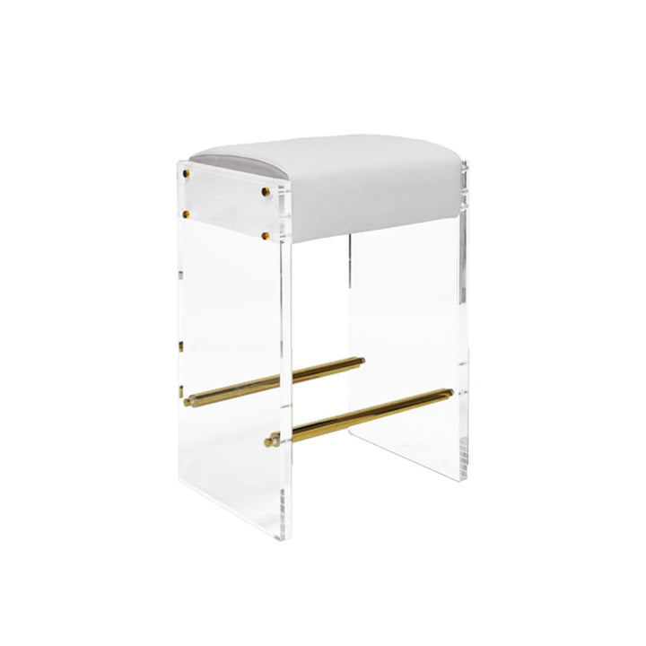 Worlds Away Worlds Away Indy Acrylic Panel Counter Stool with White Vinyl Cushion & Brass Hardware INDY WH