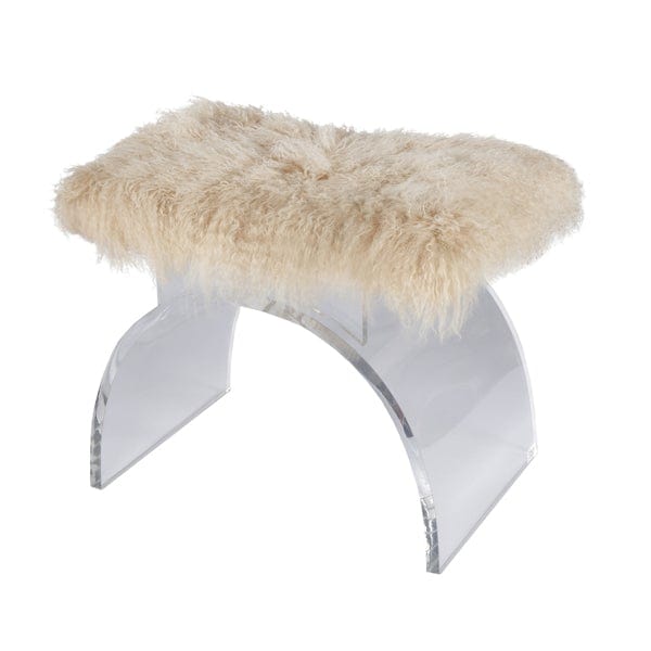 Worlds Away Worlds Away Marlowe Lucite Arched Stool with Mongolian Fur Cushion - Acrylic MARLOWE MON