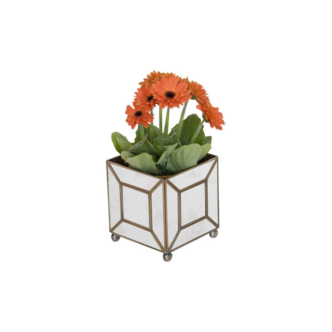 Worlds Away Worlds Away Round Planter with Faceted Antique Mirrors MTPAMC