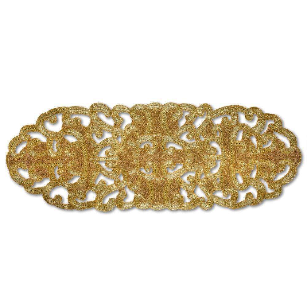 Nomi K Nomi K Large Gold Beaded Lace Circular Runner GLDCRNNR56