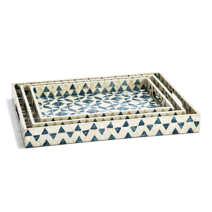 Tozai Home Tozai Home Geometric Set of 3 Mother of Pearl Gallery Trays CAB121-S3