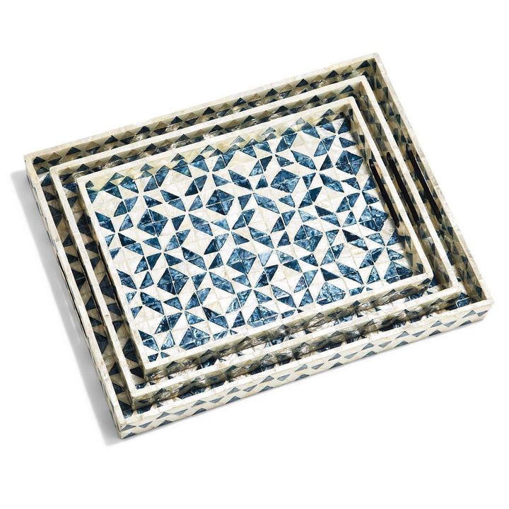 Tozai Home Tozai Home Geometric Set of 3 Mother of Pearl Gallery Trays CAB121-S3