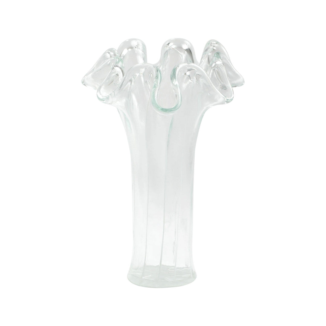 Vietri Vietri Onda Glass with Lines Short Vase - Clear & White OND-5234CL