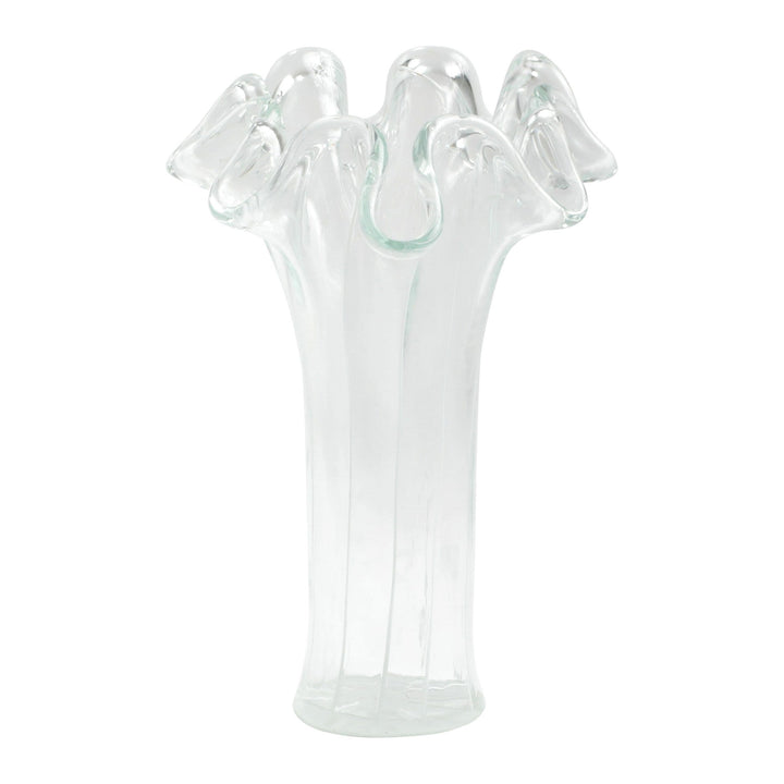 Vietri Vietri Onda Glass with Lines Tall Vase - Clear & White OND-5235CL