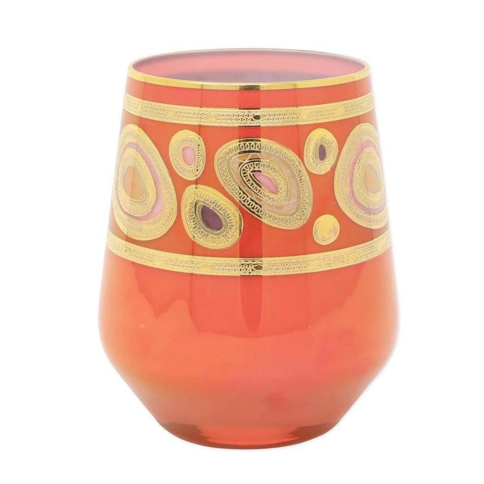 Vietri Vietri Regalia Stemless Wine Glass - 4 Available Colors Orange RGI-7621O