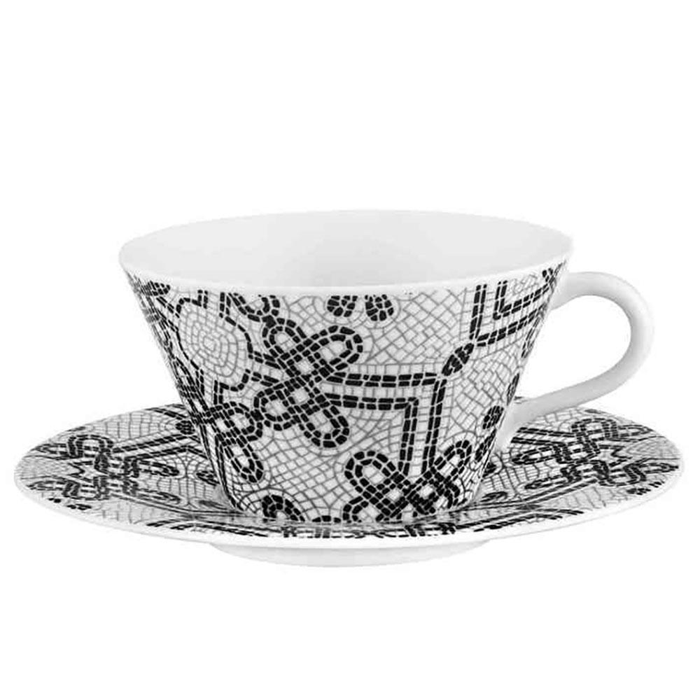 Vista Alegre Vista Alegre Calcada Portuguesa Set of 2 Tea Cups & Saucers in White & Black 21132222