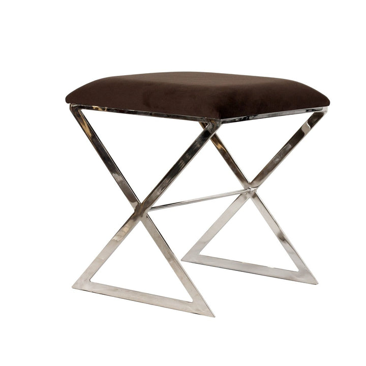 Worlds Away Worlds Away X Side X Side Stool with Polished Nickel Frame & Lux Brown Velvet Cushion X SIDE NU